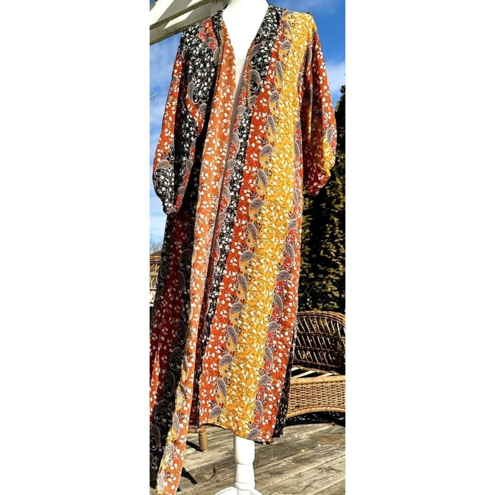 Shyanne Long Prairie Duster XS Cardigan Western Open Front Boho Country‎ Paisley